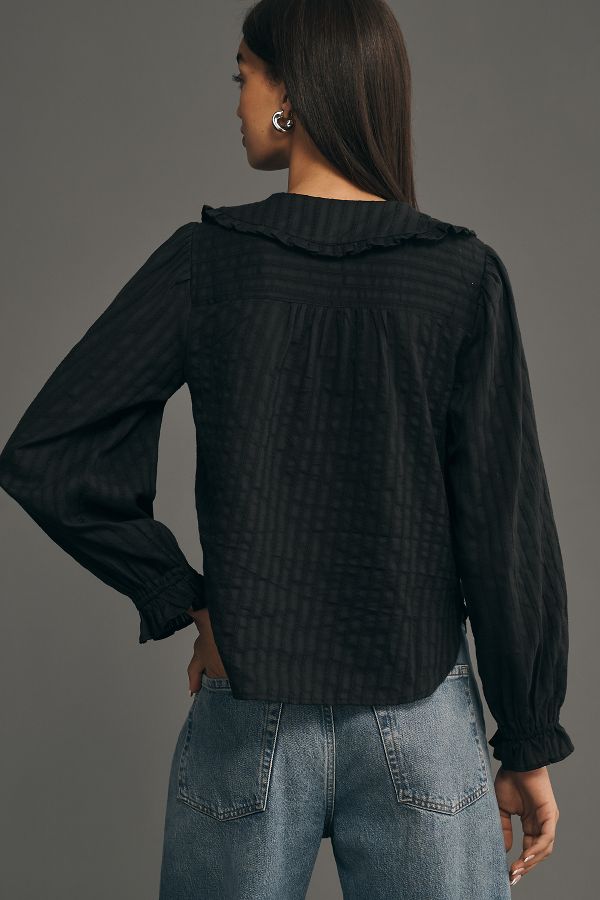 Slide View: 2: The Keira Collared Button-Front Blouse by Pilcro: Long-Sleeve Edition