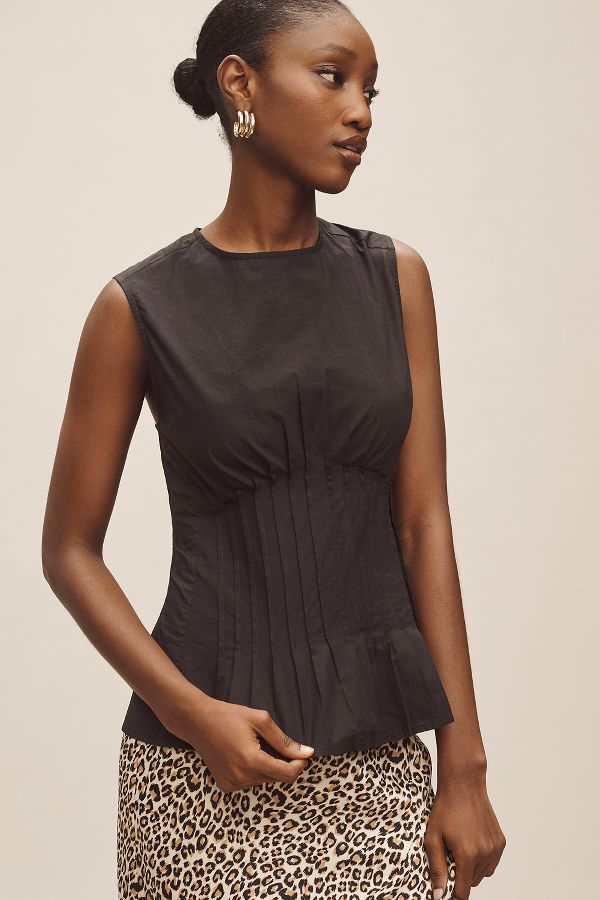 Slide View: 1: The Della Pleated-Waist Shell Top by Anthropologie