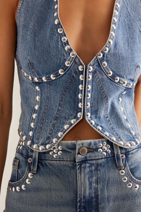 Vista diapositiva: 3: Top Gilet in Denim Borchiato Good American