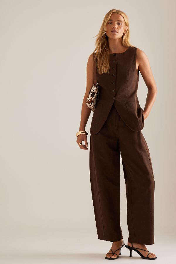 Slide View: 3: By Anthropologie Linen-Blend Longline Waistcoat