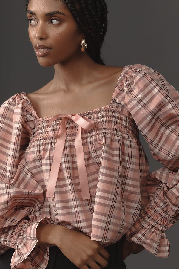 Slide View: 1: Mille Jesse Smocked Puff-Sleeve Top