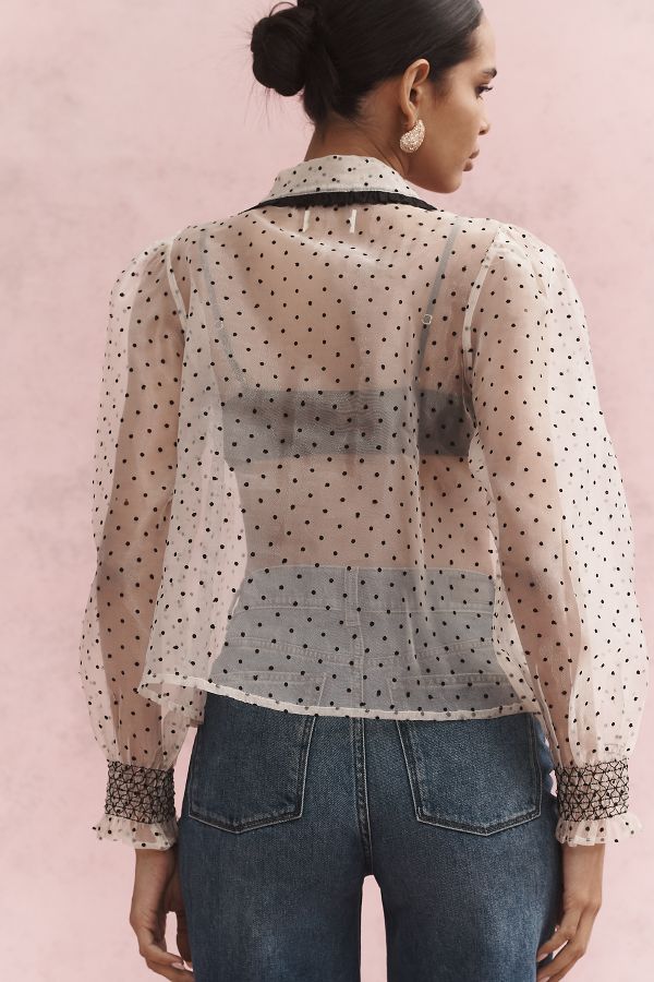 Slide View: 2: Mille Greta Sheer Tie-Neck Top