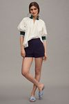 Thumbnail View 1: Maeve Half-Zip Puff-Sleeve Sporty Henley Blouse