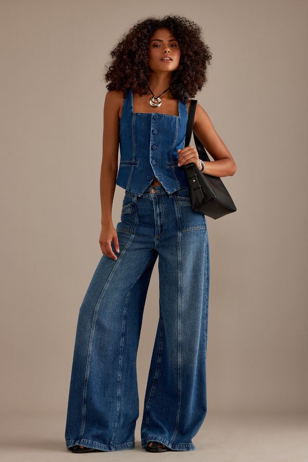 Slide View: 1: Haut en Denim Irene PAIGE