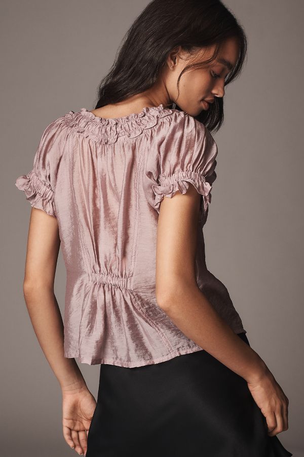 Slide View: 2: Pilcro Short-Sleeve Sheer Silky Blouse