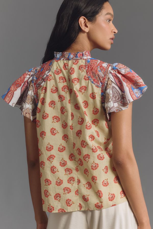 Slide View: 2: Farm Rio Ruffle-Sleeve Printed Blouse