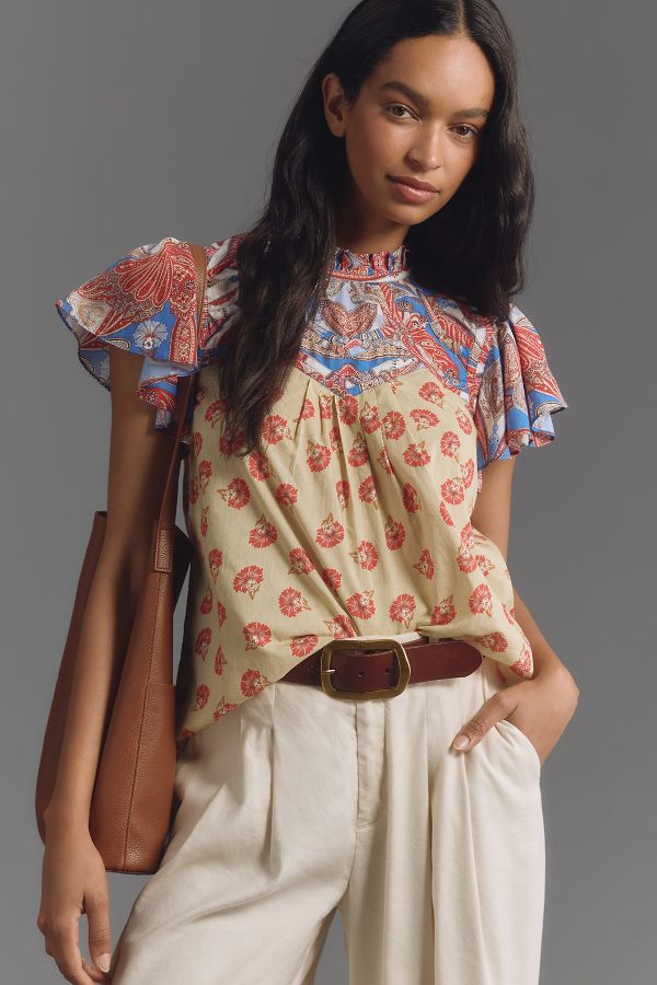 Slide View: 1: Farm Rio Ruffle-Sleeve Printed Blouse