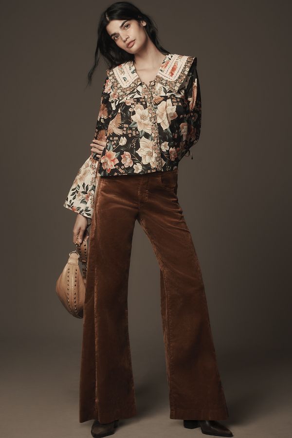 Slide View: 5: Farm Rio Long-Sleeve Collared Embroidered Blouse