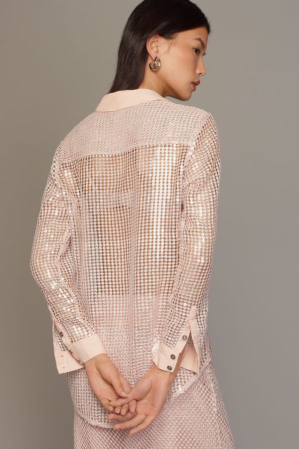 Slide View: 3: Pilcro Long-Sleeve Chainmail Buttondown Blouse