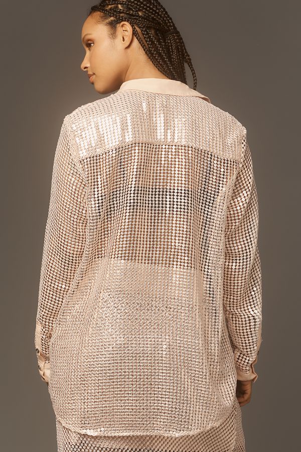 Slide View: 6: Pilcro Long-Sleeve Chainmail Buttondown Blouse