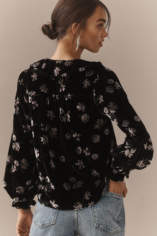 Slide View: 2: The Keira Collared Button-Front Blouse by Pilcro: Long-Sleeve Velvet Edition