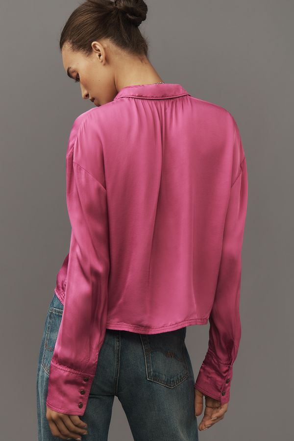 Slide View: 2: Pilcro Cropped Satin Buttondown Blouse