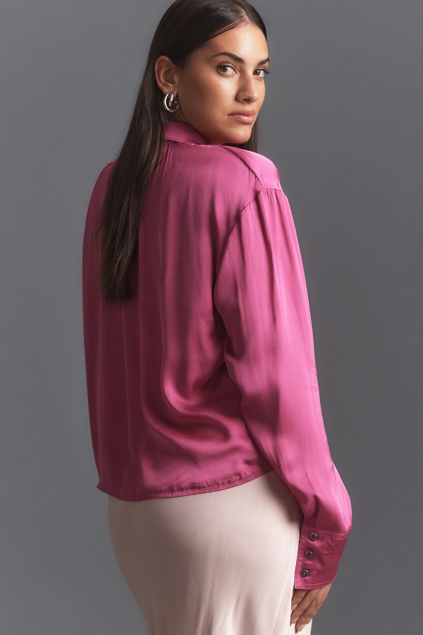 Slide View: 6: Pilcro Cropped Satin Buttondown Blouse