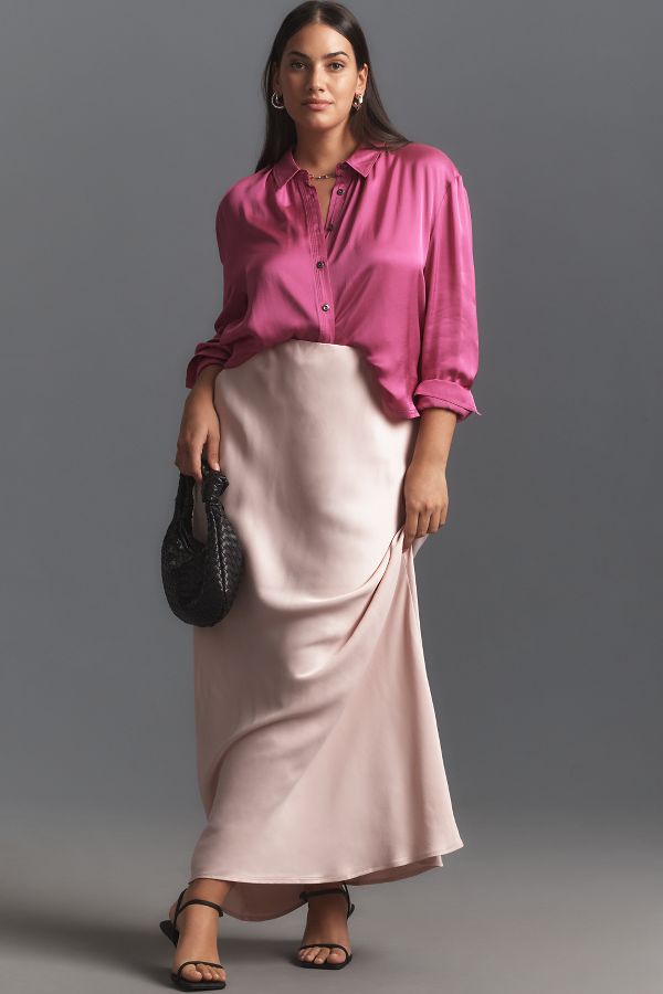 Slide View: 8: Pilcro Cropped Satin Buttondown Blouse