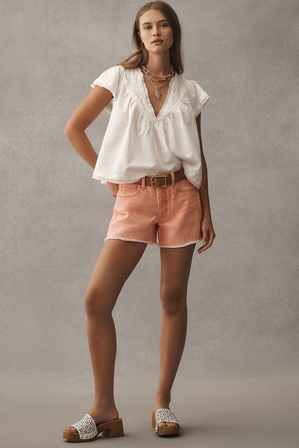 Slide View: 4: By Anthropologie Short-Sleeve Smocked Linen-Blend Blouse