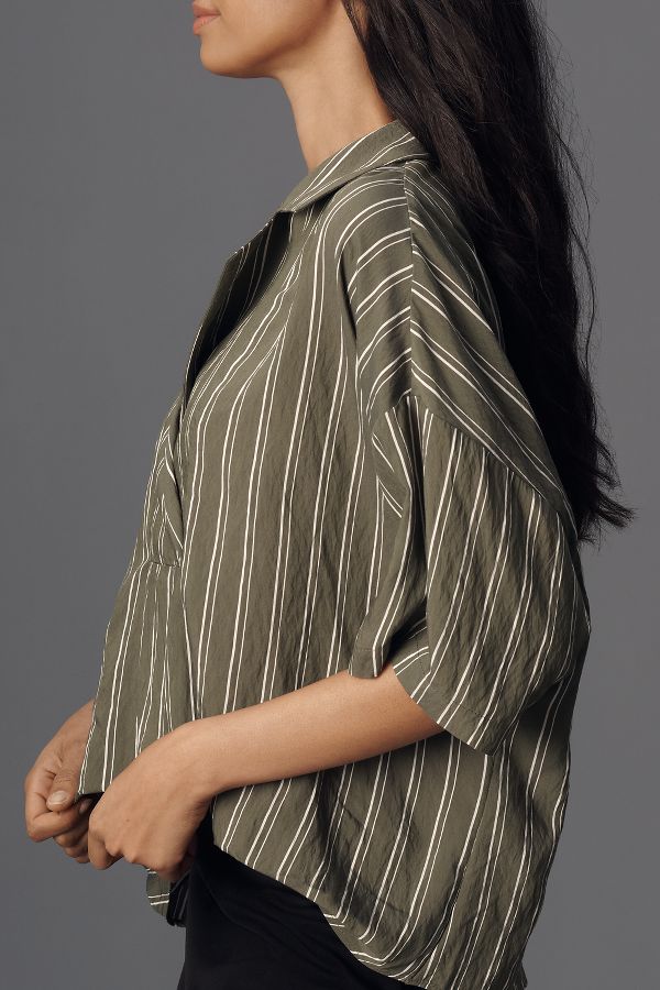 Slide View: 4: The Dylon Short-Sleeve Wide-Placket Top: Striped Edition