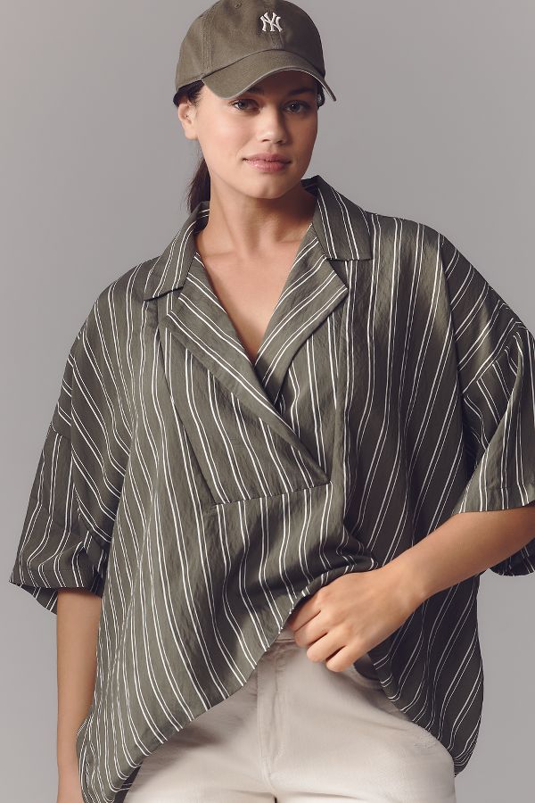 Slide View: 5: The Dylon Short-Sleeve Wide-Placket Top: Striped Edition