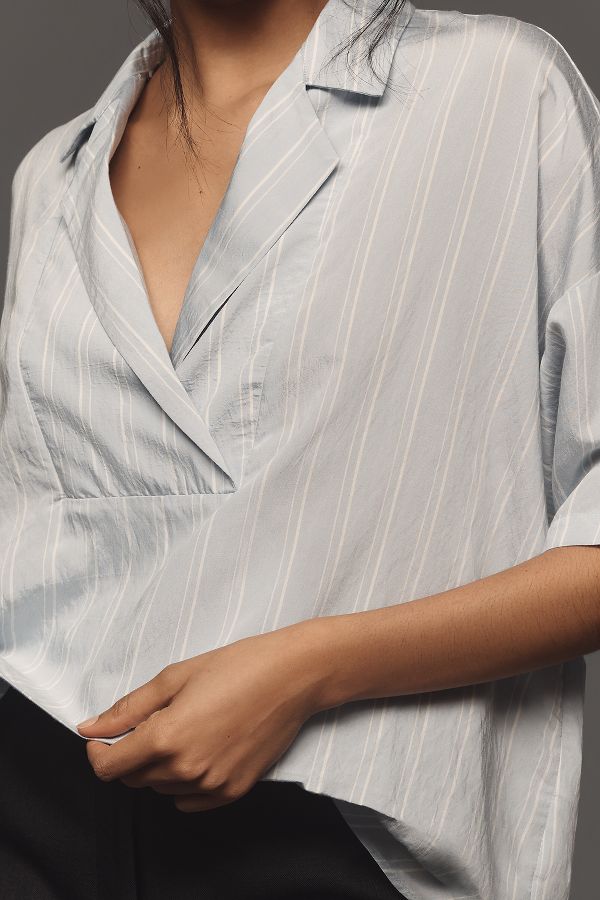 Slide View: 3: The Dylon Short-Sleeve Wide-Placket Top: Striped Edition