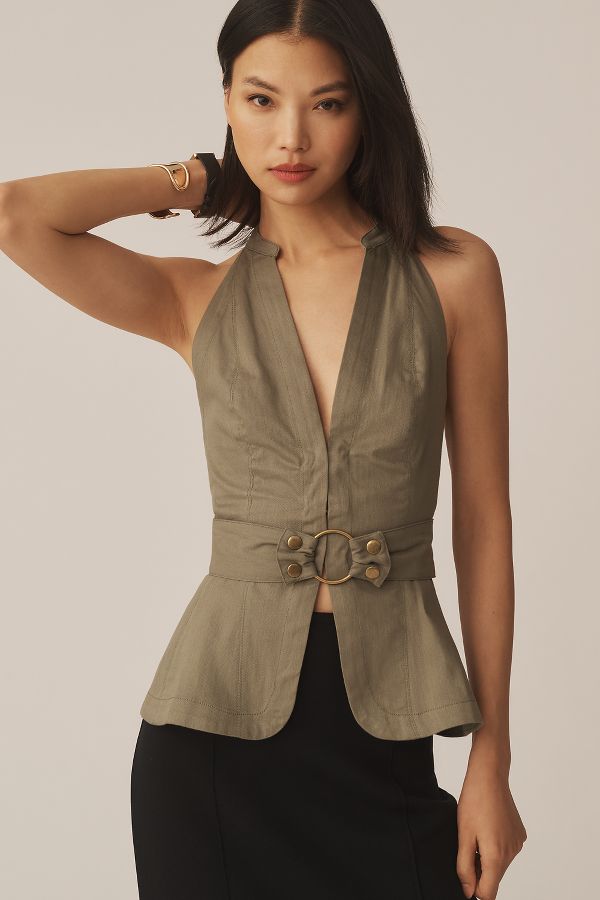 Vista de diapositivas: 1: Top Halter Con Cinturón Y Espalda Abierta By Anthropologie