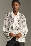 Thumbnail View 1: By Anthropologie Long-Sleeve Tie-Neck Embroidered Blouse