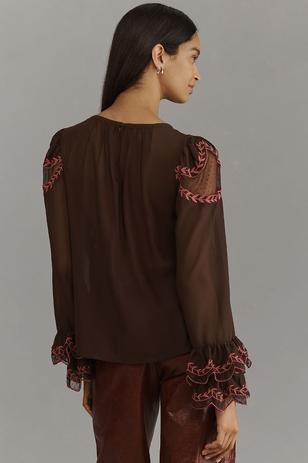 Slide View: 3: By Anthropologie Long-Sleeve Appliqué Blouse