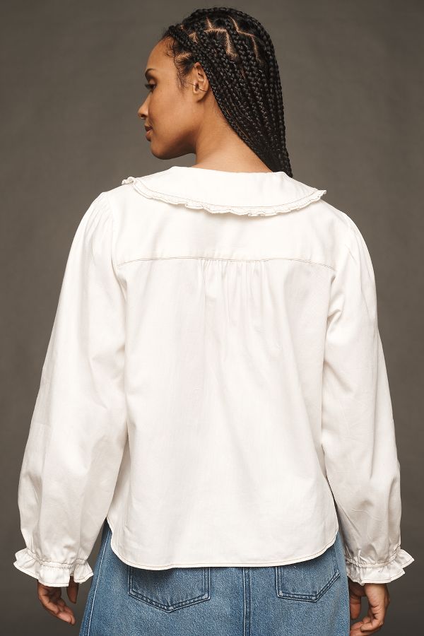 Slide View: 5: The Keira Collared Button-Front Blouse by Pilcro: Long-Sleeve Denim Edition