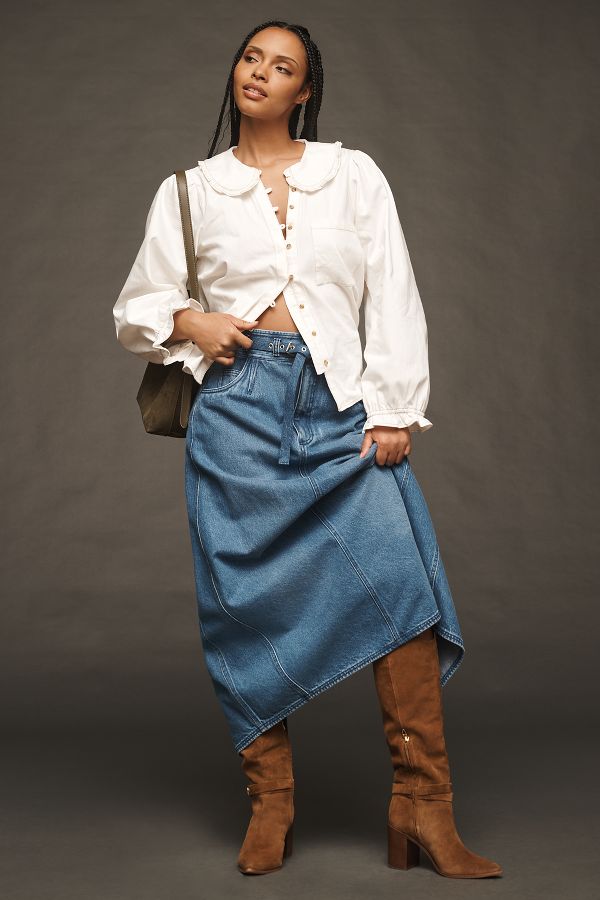 Slide View: 6: The Keira Collared Button-Front Blouse by Pilcro: Long-Sleeve Denim Edition