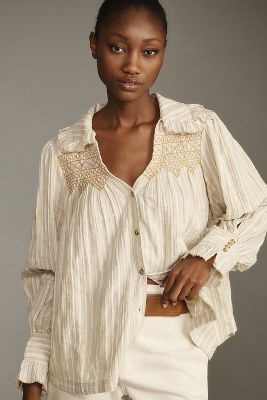 Pilcro Long-Sleeve Victorian Buttondown Blouse