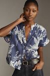 Thumbnail View 1: Pilcro Short-Sleeve Smocked Linen Buttondown Blouse