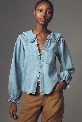 The Keira Collared Button-Front Blouse by Pilcro: Long-Sleeve Denim Edition