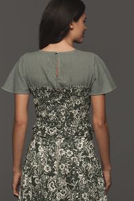 Slide View: 4: By Anthropologie Short-Sleeve Smocked Linen Twofer Top