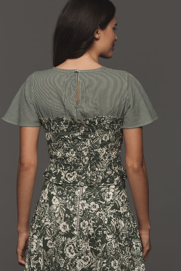 Slide View: 2: By Anthropologie Short-Sleeve Smocked Linen Twofer Top