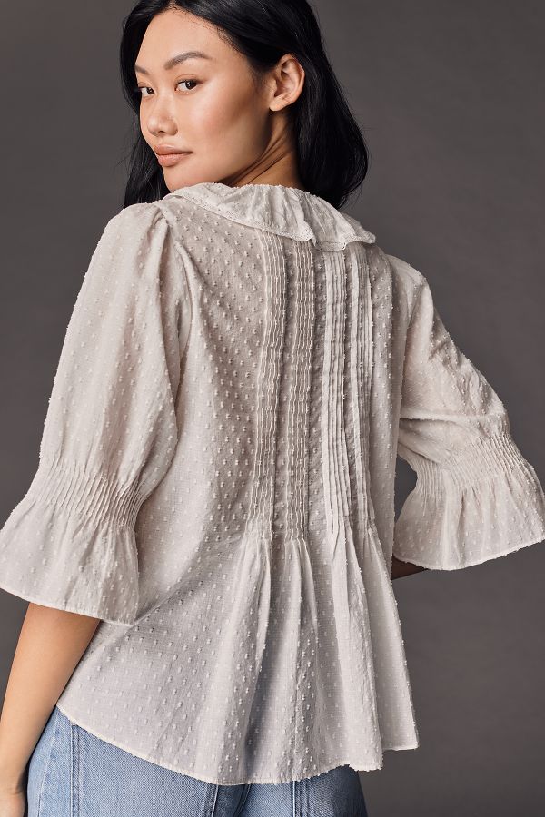 Slide View: 3: By Anthropologie Ruffled Pin-Tuck Button-Front Blouse