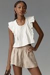 Thumbnail View 1: Leigh Viner x Anthropologie Scoop-Neck Flutter-Sleeve Blouse