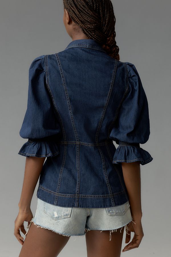 Slide View: 2: By Anthropologie Puff-Sleeve Denim Buttondown Shirt