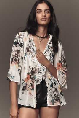 By Anthropologie Sheer Ruffle Blouse
