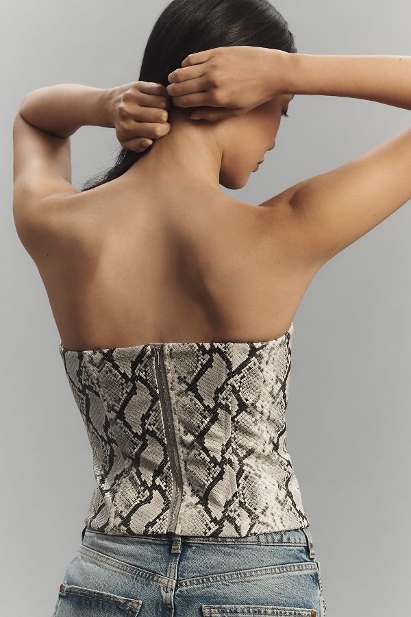 Slide View: 2: Extro&Vert Darcie Strapless Faux-Leather Snake Print Corset Top