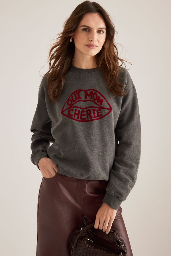 Slide View: 1: Oui Mon Cherie Slogan Sweatshirt 