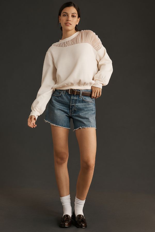 Slide View: 3: Maeve Sheer-Shoulder Pullover Knit Top