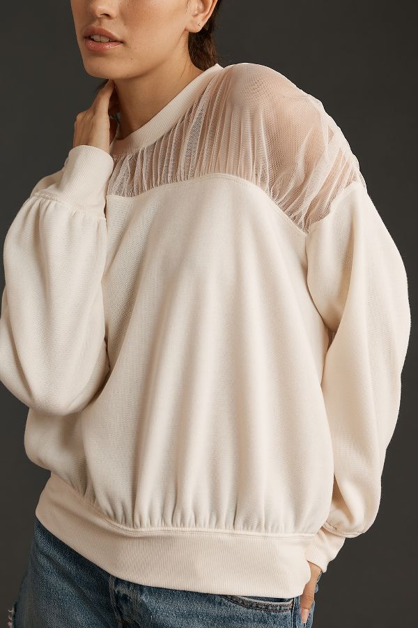 Slide View: 4: Maeve Sheer-Shoulder Pullover Knit Top