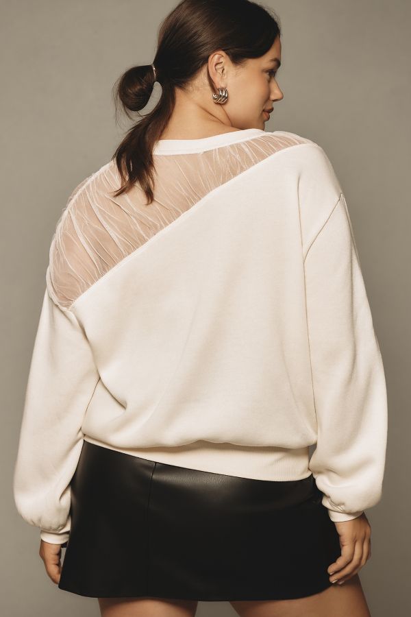 Slide View: 6: Maeve Sheer-Shoulder Pullover Knit Top