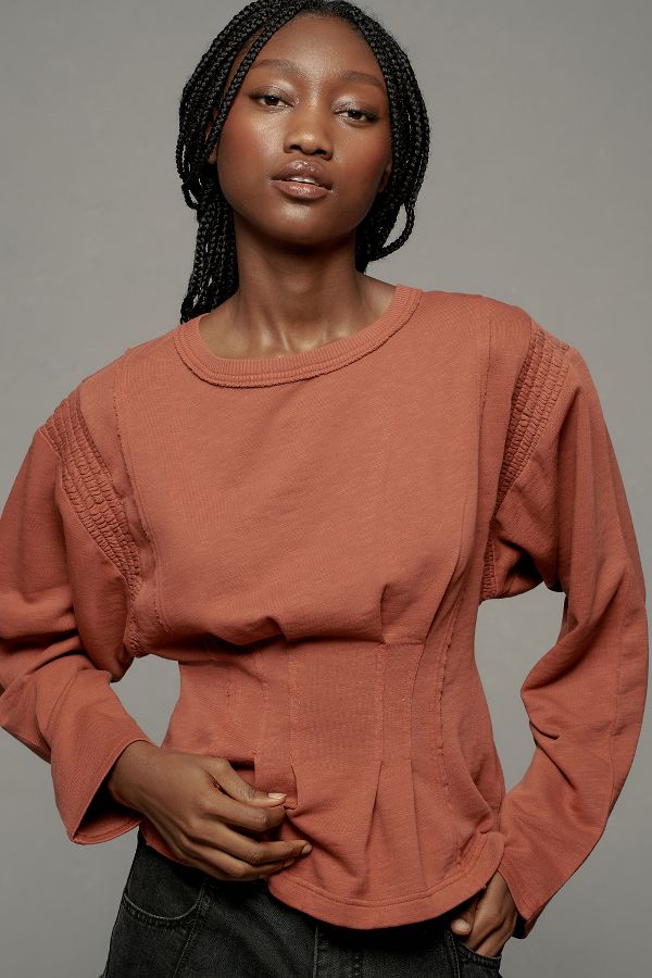 Slide View: 2: Pilcro Long-Sleeve Cocoon Corset Top