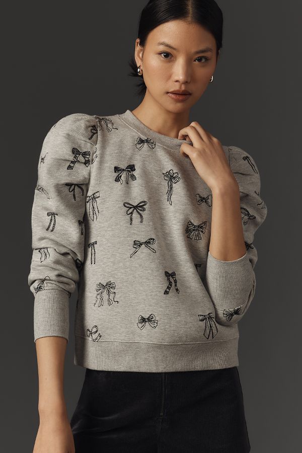 Slide View: 1: Maeve Puff-Sleeve Embroidered Sweatshirt