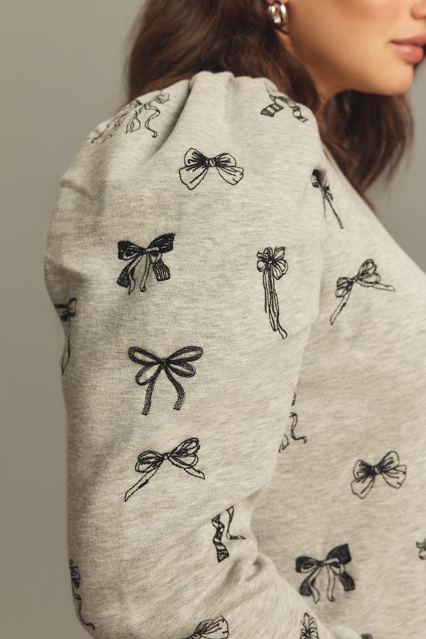 Slide View: 8: Maeve Puff-Sleeve Embroidered Sweatshirt