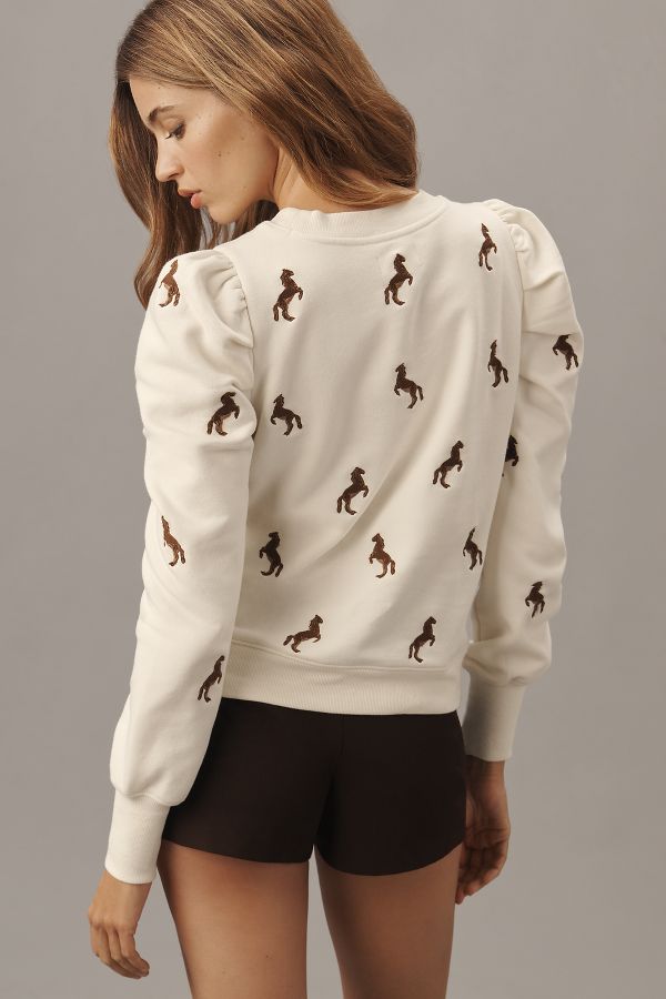 Slide View: 2: Maeve Puff-Sleeve Embroidered Sweatshirt