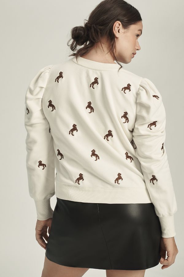 Slide View: 7: Maeve Puff-Sleeve Embroidered Sweatshirt