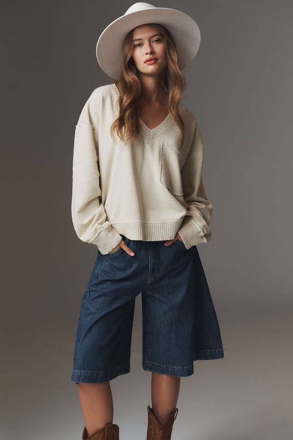 Slide View: 1: Pilcro V-Neck Front-Pocket Pullover Knit Top