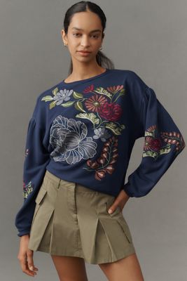 By Anthropologie Floral Embroidered Sweatshirt
