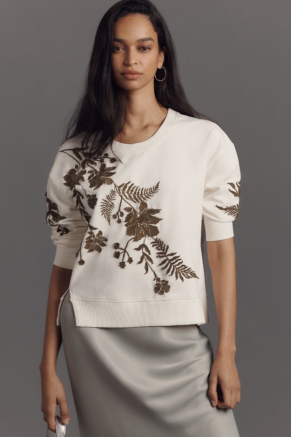 Slide View: 1: By Anthropologie Fern & Flower Crew-Neck Sweatshirt