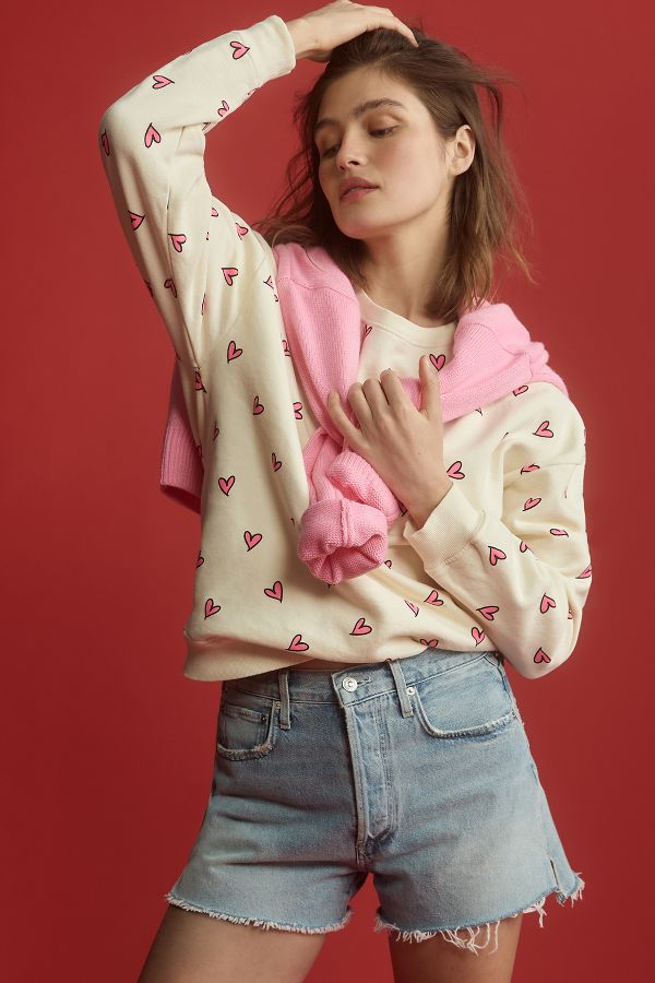 Slide View: 1: KULE The Oversized Allover Heart Sweatshirt